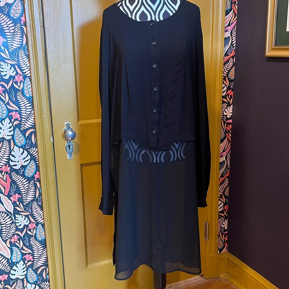 BCBG Generation Black button up and mesh bottom tunic size l